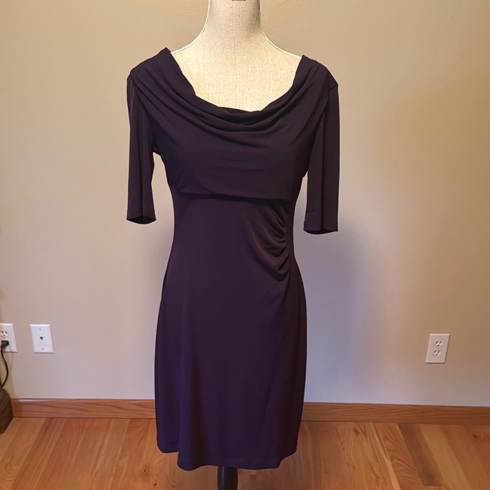 Connected Apparel Blue Ruched Cowl Neck Midi Dress - Picture 5 of 5